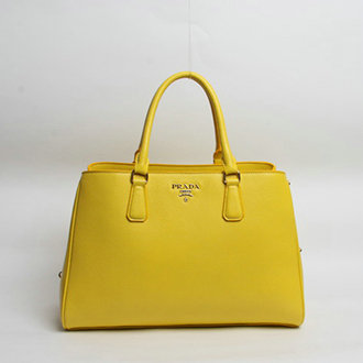 2014 Prada grainy calfskin tote bag BR4743 lemonyellow for sale - Click Image to Close